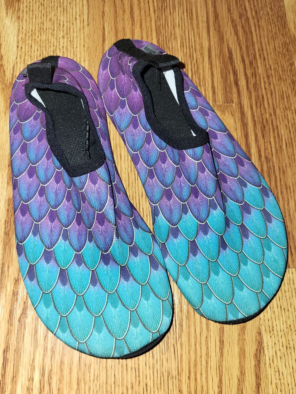 Women’s Mermaid-Scale Peacock Feather Water Shoes - Purple & Teal, Size 38/39